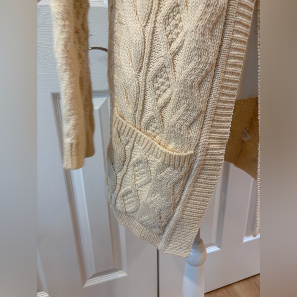 Blarney Aran Originals Cream Cable Knit Wool Hooded Toggle Cardigan Size S - Picture 3 of 11